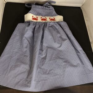 Southern Sunshine Smocked CRABS, Polkadots Blue & White Sundress Sz 3